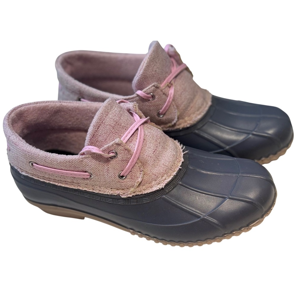 Magellan Outdoors Duck Shoes Low Top Rubber Canvas Navy Pink Womens 7M